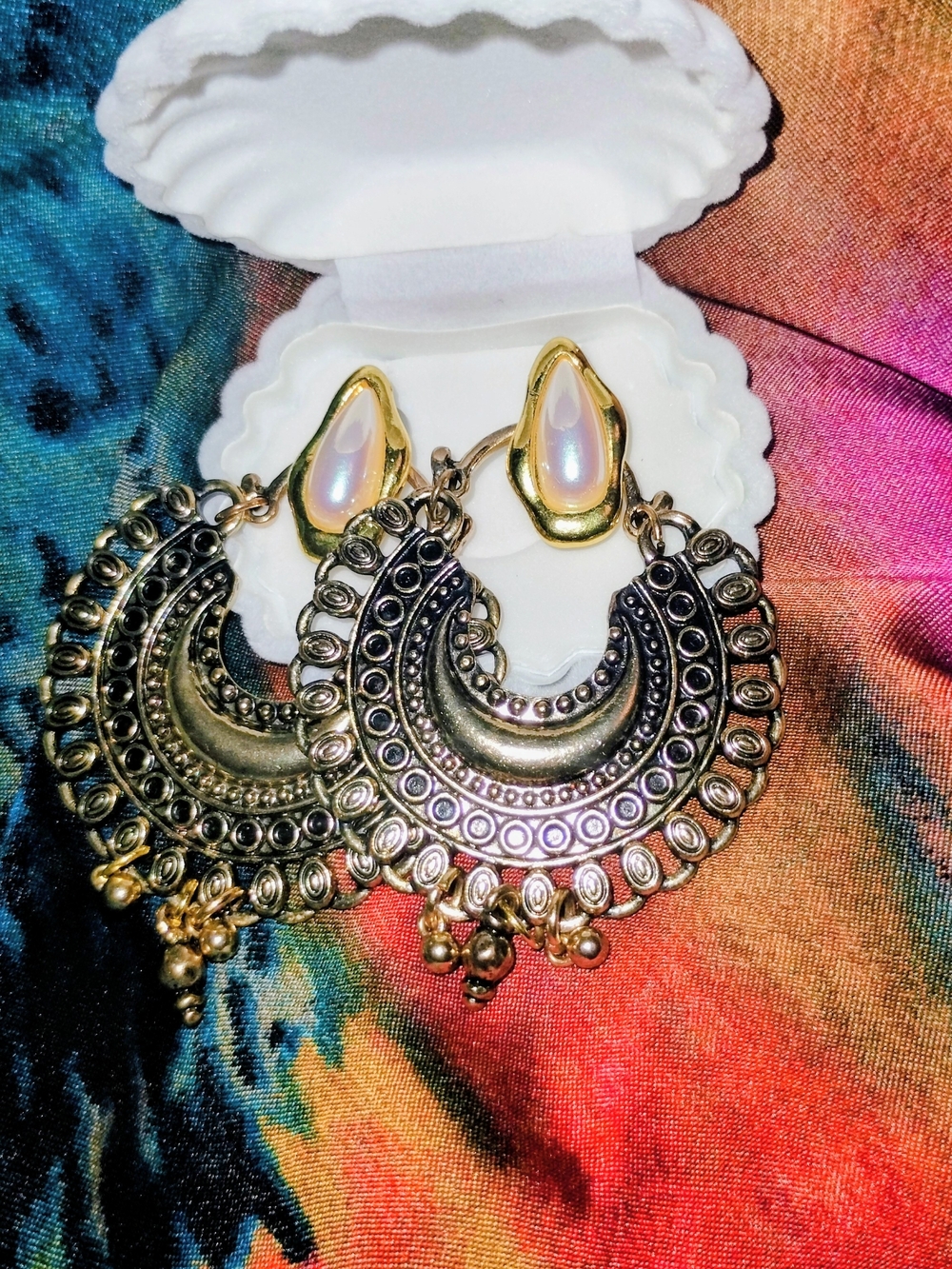 Handmade Retro Middle Eastern Sculptural Pearl Earrings- Women Jewelry